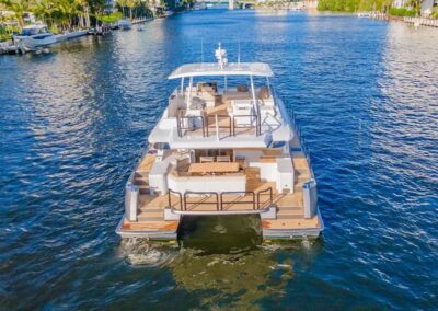 Luxury yacht on a tranquil waterway.