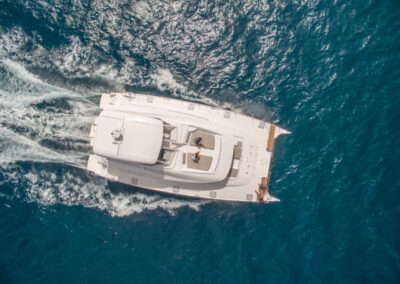 Aerial view of a yacht on water.